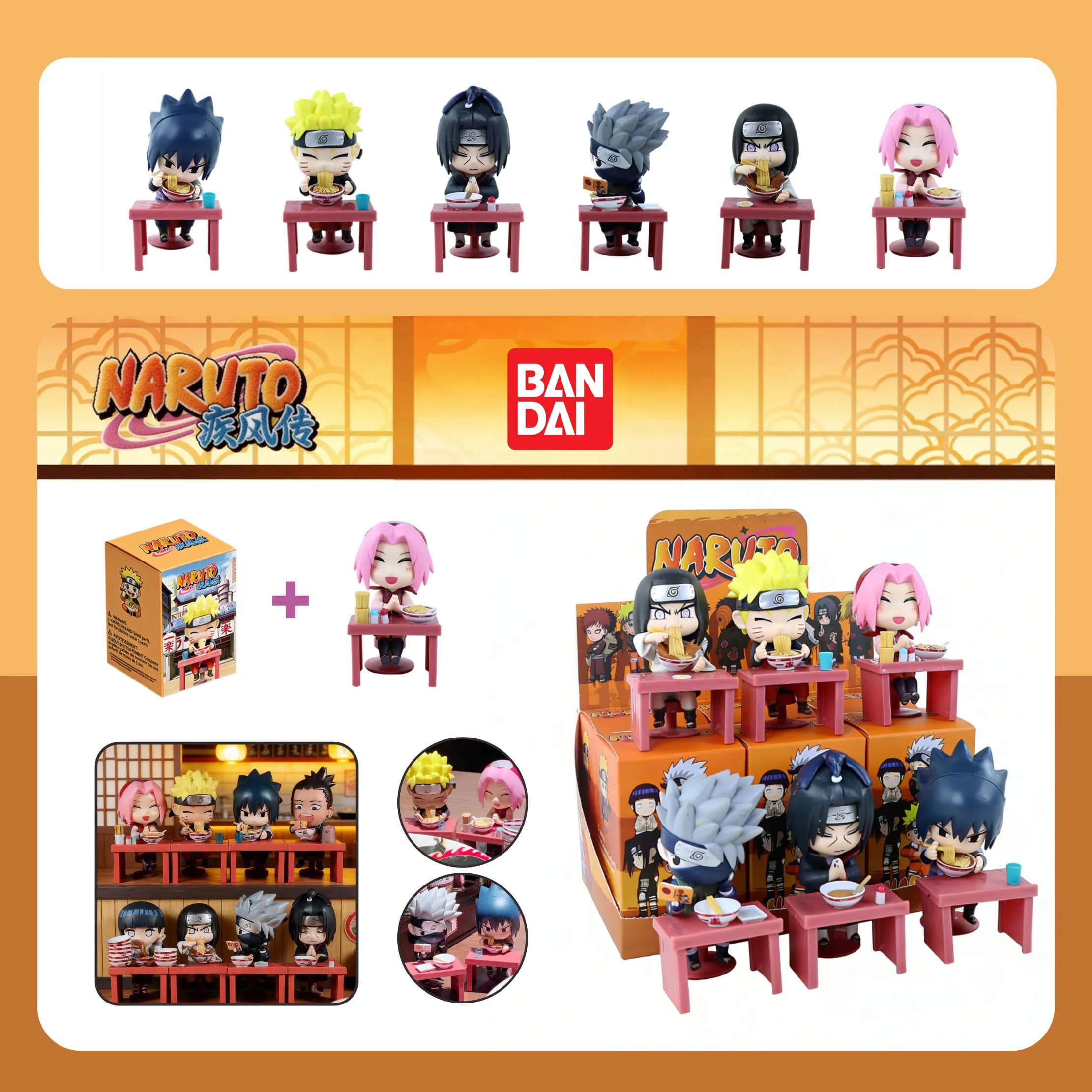 Naruto Shippuden Blind Box - Tema Ramen | Versione Q di Naruto, Sasuke, Sakura, Itachi Uchiha | Statuette di Coppia, Ornamenti da Scrivania