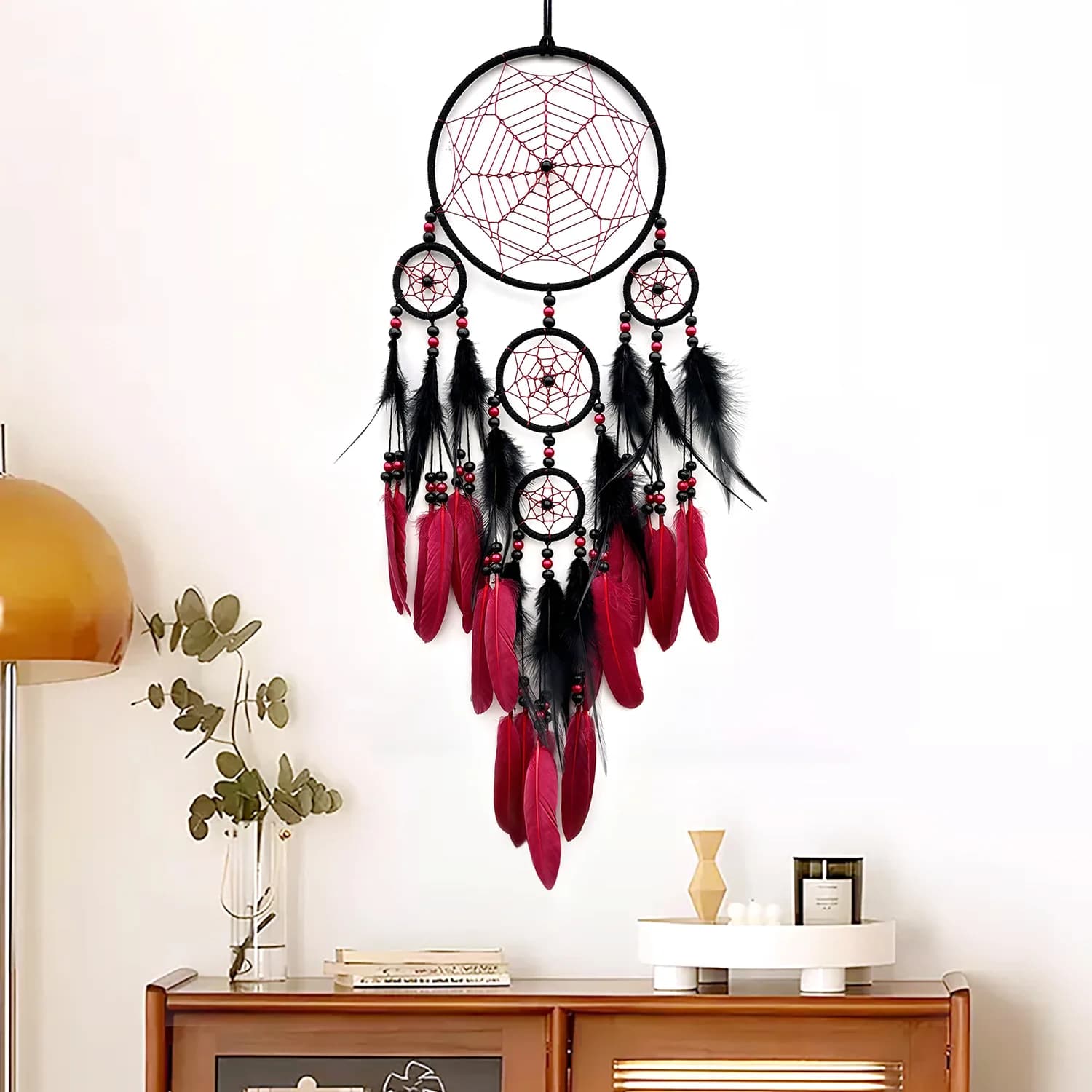 1pc Vibrant Bohemian Handmade Feather Dream Catcher - Perfect for Christmas or Fairy Tale Themed Rooms, Feather Decor