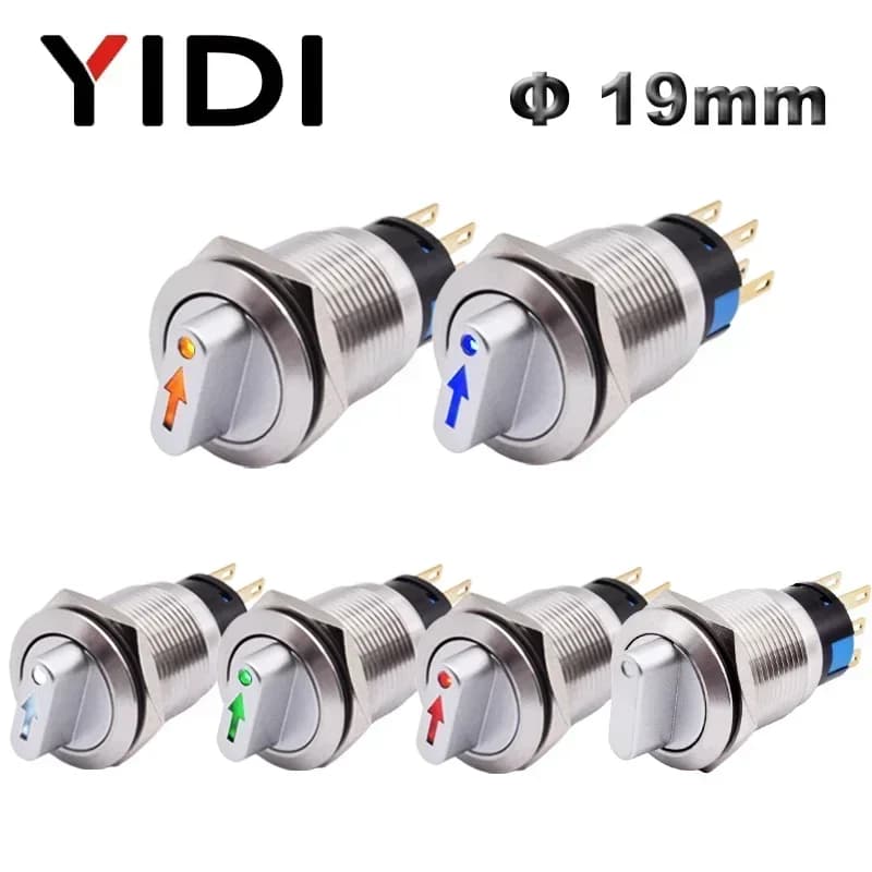 Selettore rotante in metallo da 19 mm 2 3 posizioni Interruttore a pulsante a scatto SPDT con interruttore illuminato a LED 12V 1NO1NC ON OFF