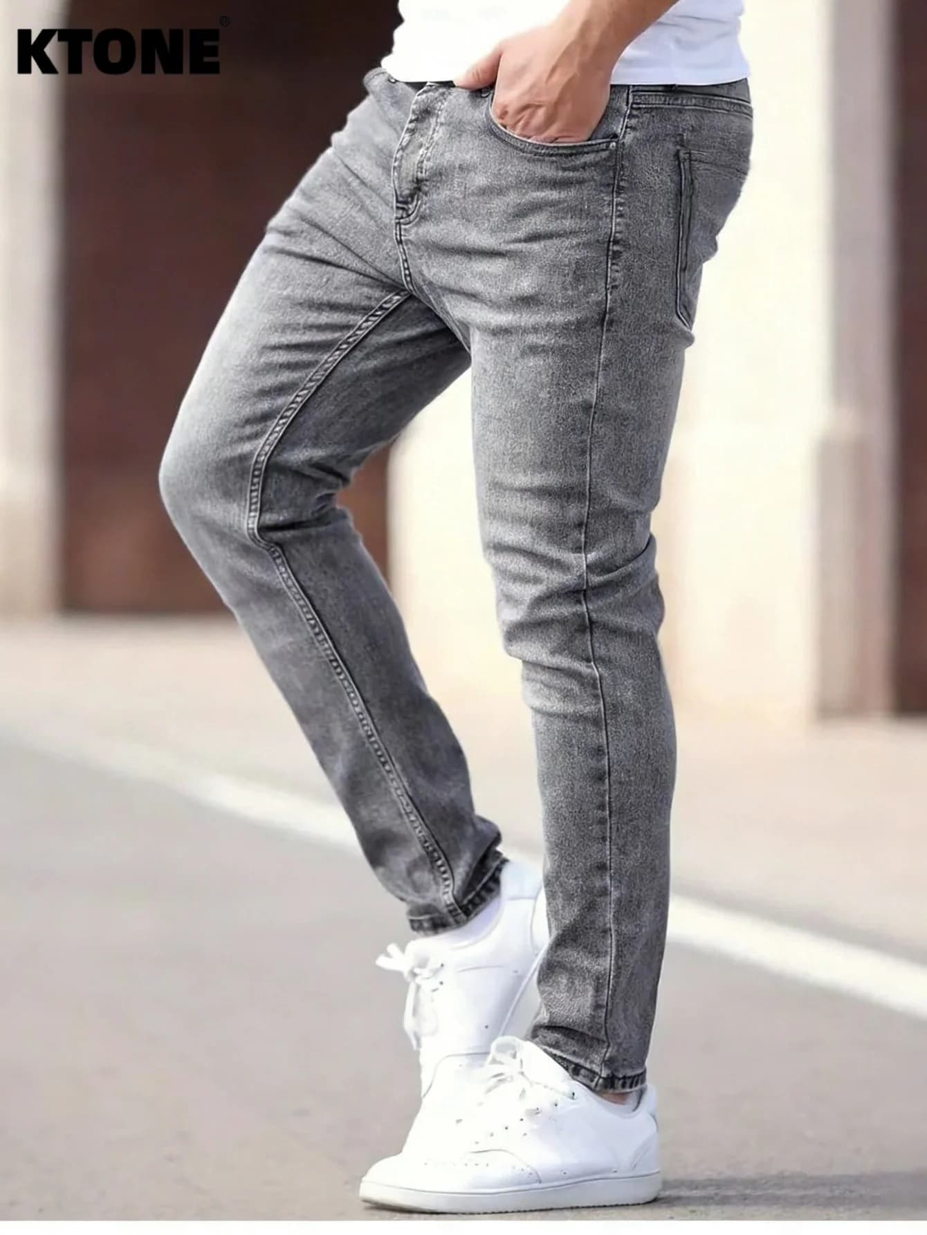 Jeans Originali Y2K da Uomo, Grigio, Slim Fit, Pantaloni in Denim Casual alla Moda, Senza Accessori o Cinture Incluse
