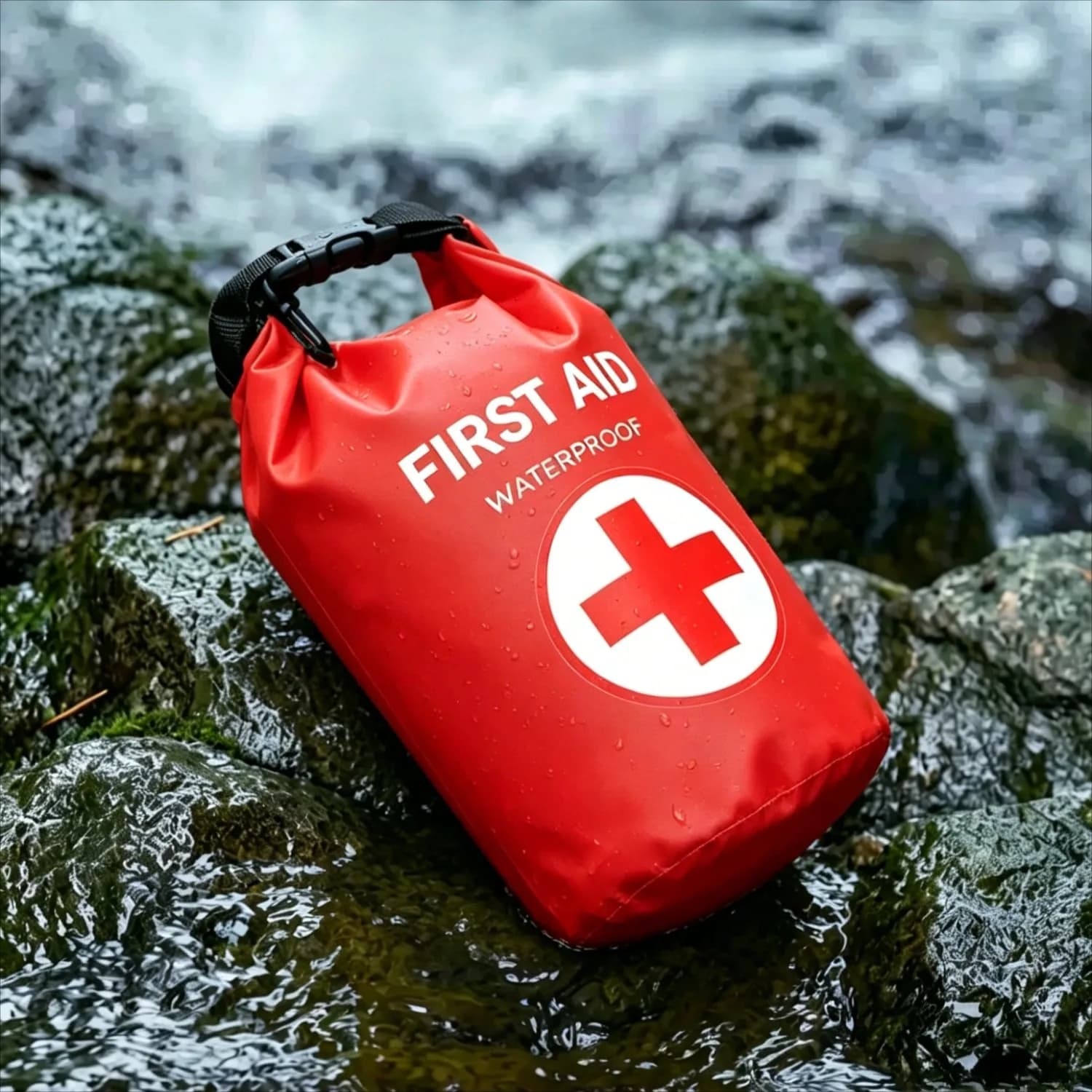 Borsa di Pronto Soccorso Impermeabile 2L con Chiusura Roll-Top, Kit di Emergenza Visibile per Pesca, Kayak, Nautica, Nuoto, Campeggio, Rafting, Sopravvivenza all'Aperto
