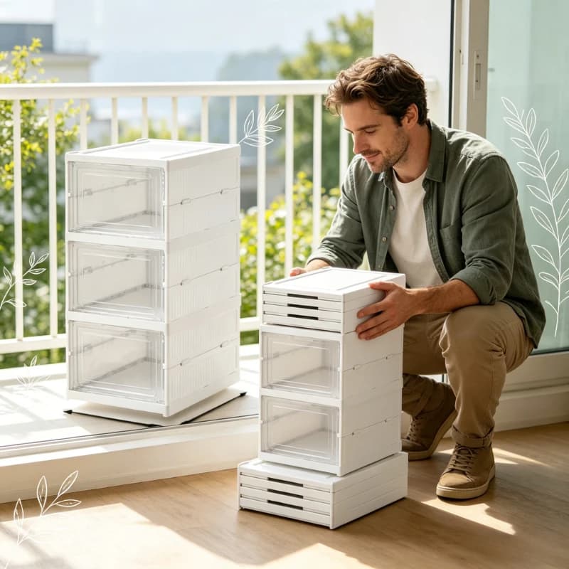 3Pcs Stackable Shoe Organizer Dustproof Storage Cabinet With Doors Durable Plastic Rack Boots Shoes Accessories