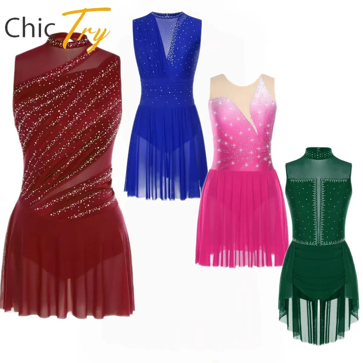 Body da Danza Artistica con Strass per Donna, Senza Maniche, per Ginnastica, Pattinaggio Artistico, Balletto e Danza Lirica, Abbigliamento per Spettacoli