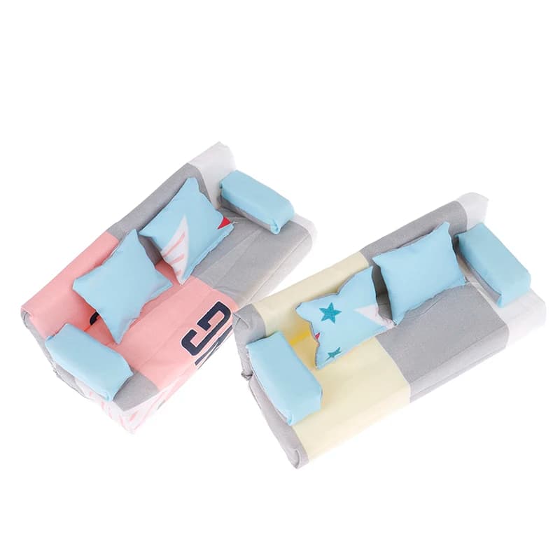 Divano lungo con 2 cuscini cuscino mobili per il 1/12 bambole delle bambole Action Figure accessori bambini bambini finta di giocare giocattolo