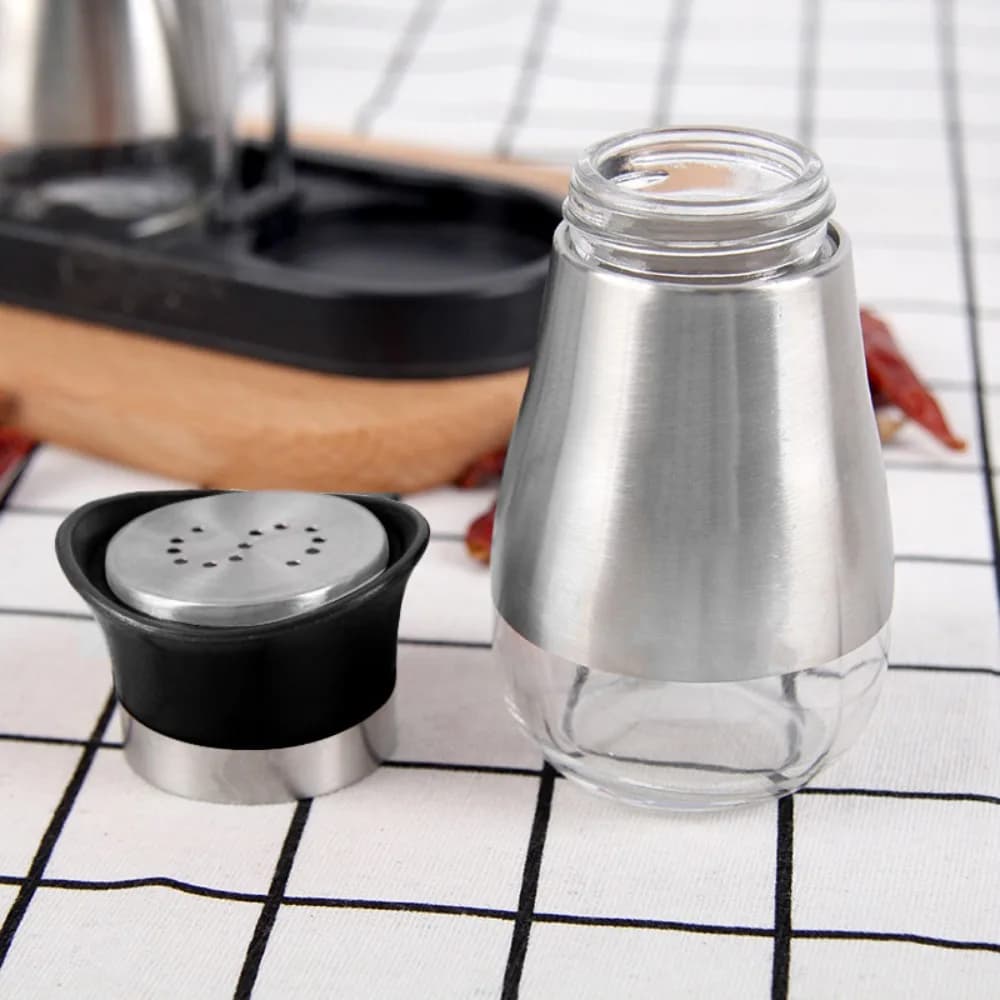 2 pezzi/set bottiglia di spezie in vetro da cucina per sale e pepe ricaricabile con griglia set di shaker per condimenti con fori per versare barattolo di condimenti nero