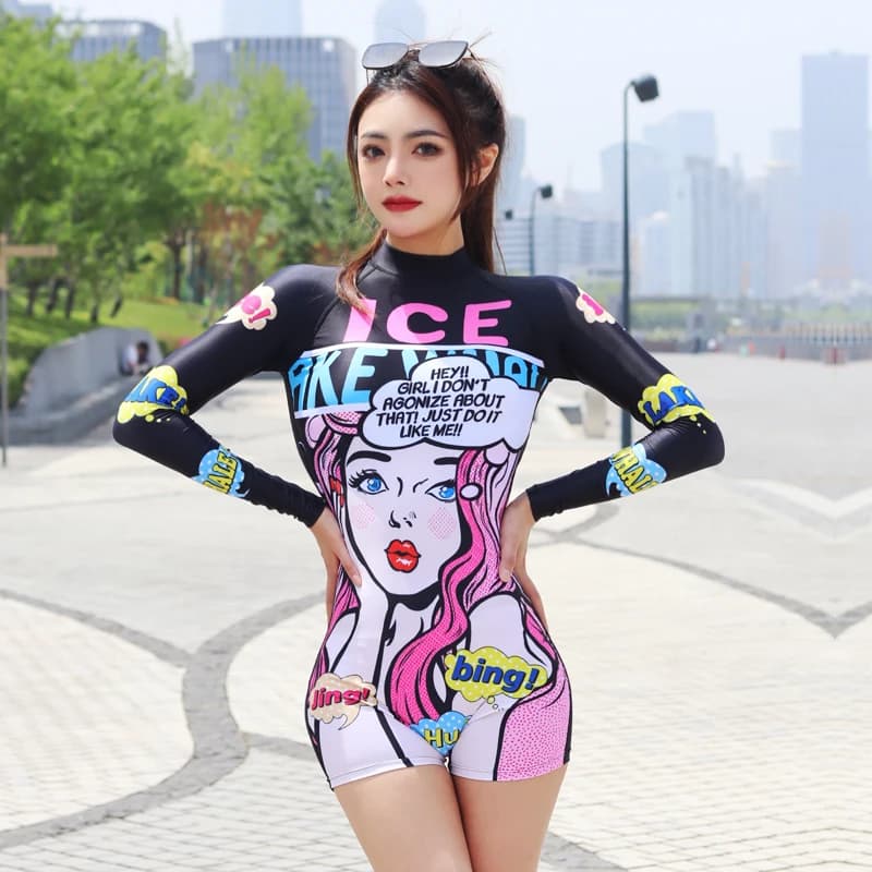 Costume da bagno stampato a maniche lunghe 2026 Costume da bagno intero da donna da surf Rashguard femminile Boxer Abbigliamento da sub Costume da bagno