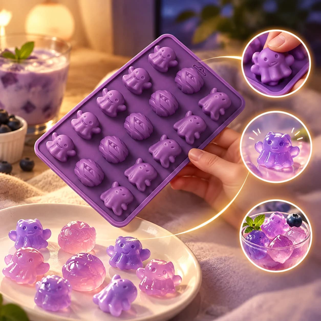 Halloween Silicone Mold Food Grade Non Stick Chocolate Candy Molds Pumpkin Ghost Bat Shape for Ice Cube Soap Baking Tools