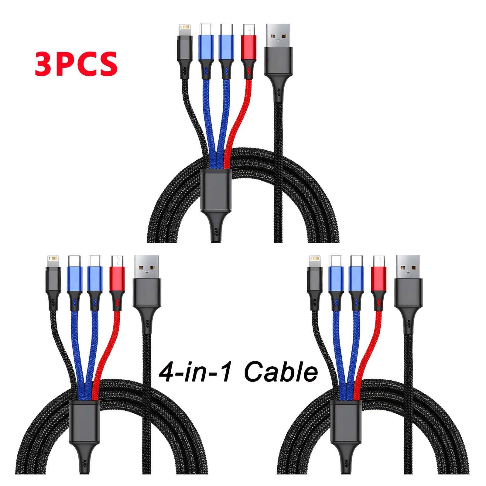 Cavo di ricarica 4 in 1 da 1/2/3 pezzi per iPhone 15 14 13Pro Max Mini, cavo di ricarica rapida 3 in 1 Micro USB Type C per iPhone Huawei