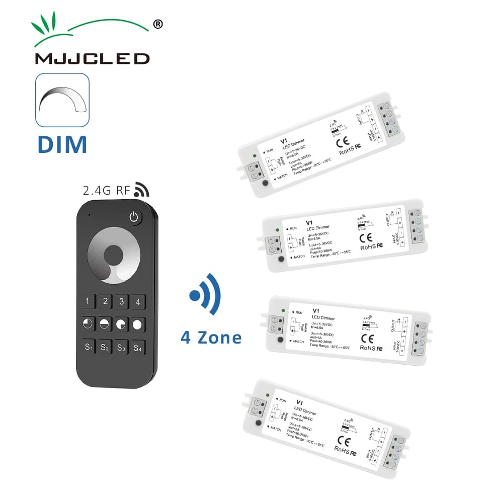 V1 LED Dimmer 12V 24V 36V RT6 4 Zone Singolo Colore LED Strip Kit di attenuazione Wireless Wifi 2.4G RF Interruttore di controllo remoto Dimmer
