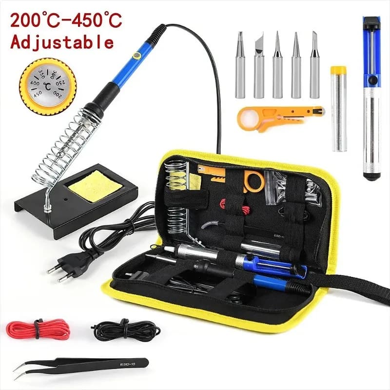 Kit Saldatore 15 Pezzi 220V 60W Regolabile 450 ° Set di Strumenti per Saldatura con Aspirasoldi