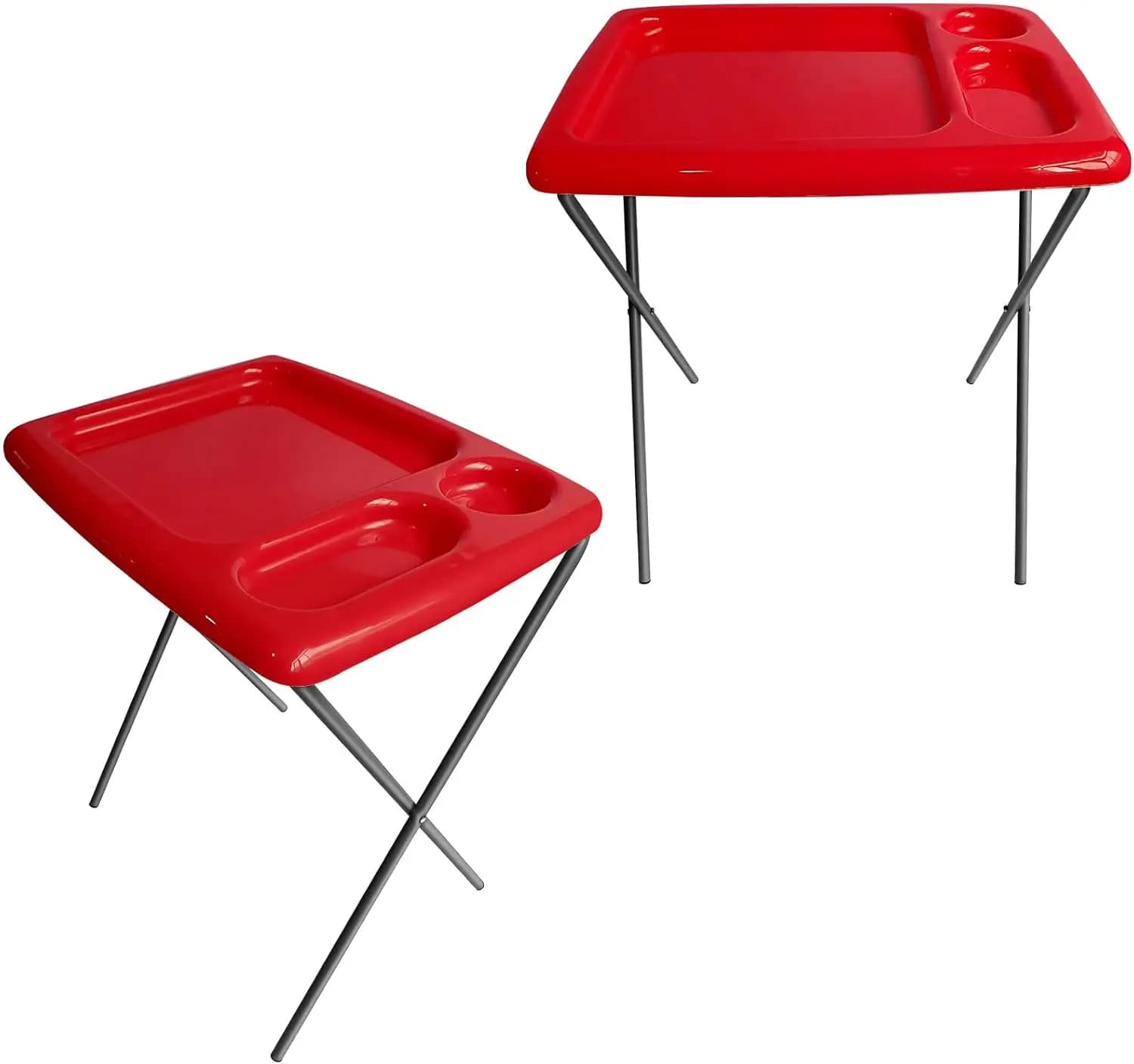 Set di 2 tavolini pieghevoli per TV, rosso brillante, portatili per pranzare all'interno e all'esterno, laptop, bevande