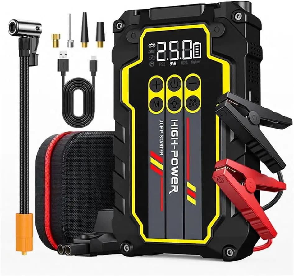 Jump Starter 4000A 12V Booster batteria per auto portatile con compressore d'aria e torcia a LED