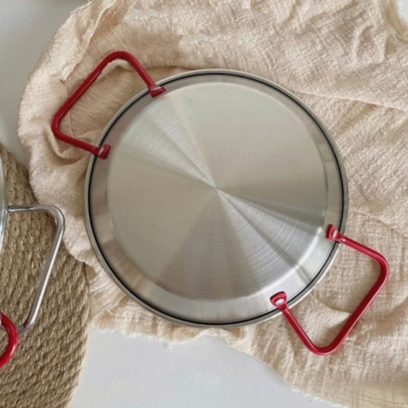Pentola per riso per frutti di mare Previene lo scottatura Padella da cucina in acciaio inossidabile addensato con doppia manico per snack di pollo fritto Rosso