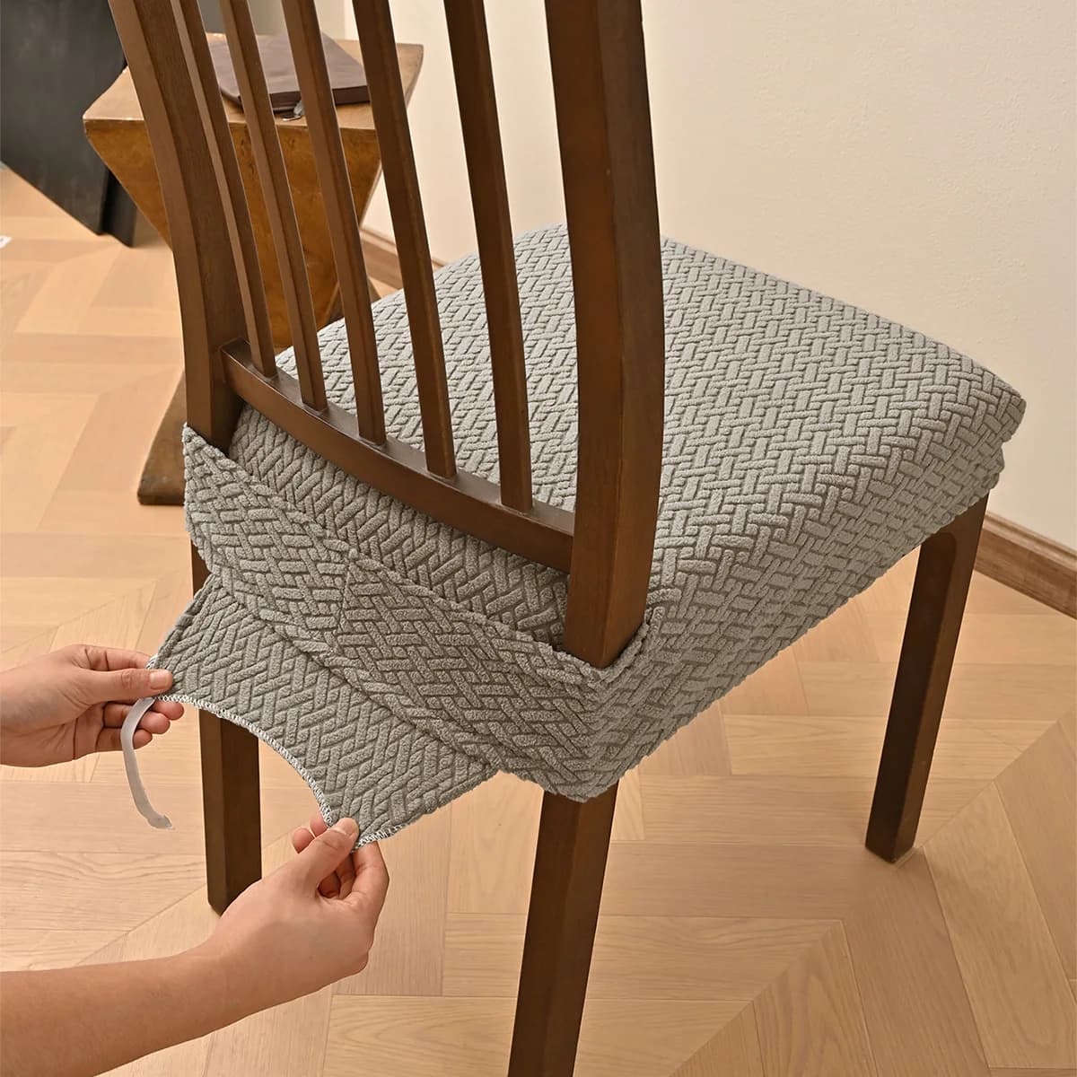 Copertura per Sedia Antiscivolo con Fibbia a Linguetta, a Righe, a Griglia, Doppia Elastica, in Jacquard, per Panca e Cuscino