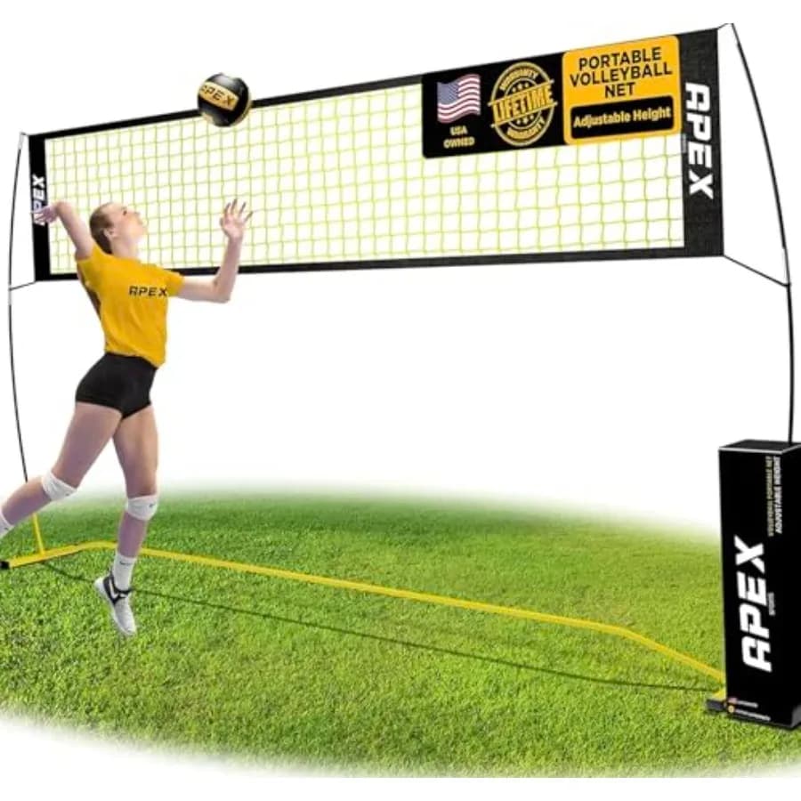 Rete da Pallavolo per Allenamento, Larga 12', Altezza Regolabile da 7,4' a 8', Include Picchetti e Borsa per il Trasporto, Uso Interno ed Esterno, Resistente