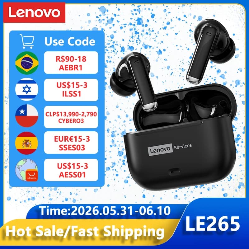 Lenovo LE265 Bluetooth wireless in-ear earphones with noise reduction, HD calls, HiFi stereo earphones, long-lasting music headphones