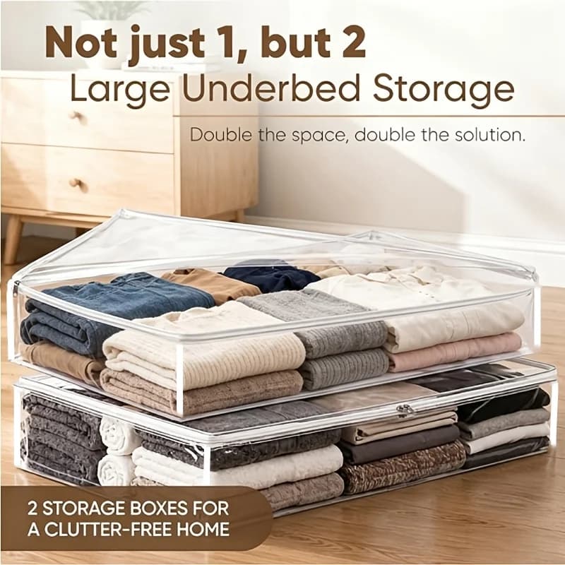 [Home Storage Magic] Set of 2 large-capacity transparent storage bags, waterproof and moisture-proof, perfect for under the bed