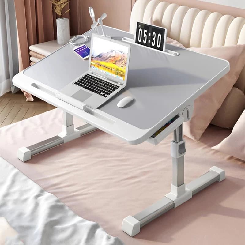 Adjustable Folding Laptop Table with Light And Drawer - Elevable Bed Desk Stand for Home Workstation Gaming