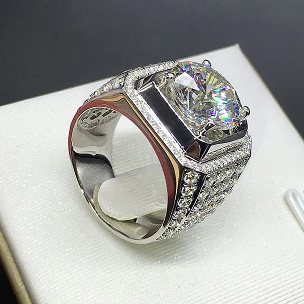 Anello in Platino Placcato con Zirconi, Gioiello Brillante con Cristalli e Strass, Design Regolabile e Cinturino Durevole