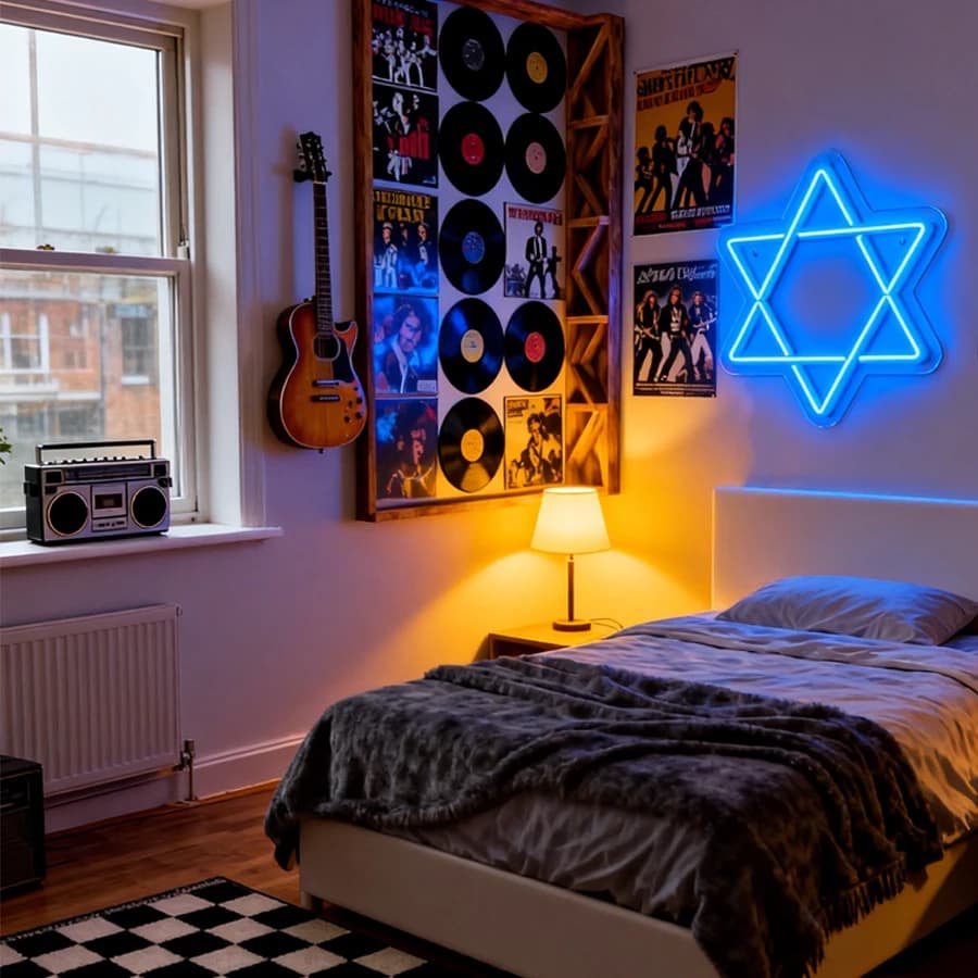 Decorazioni Hanukkah Stella di David Luci al neon blu per finestre, luci al neon a LED con timer per ebrei Judaism Synagogue