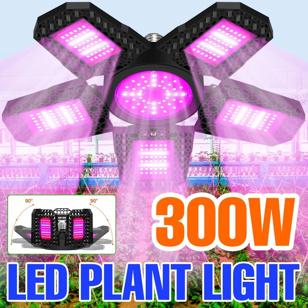 300W E27 LED Lamp for Cultivation, Complete Spectrum, Foldable, for Indoor Plants, Serra, Flowers, Vegetables