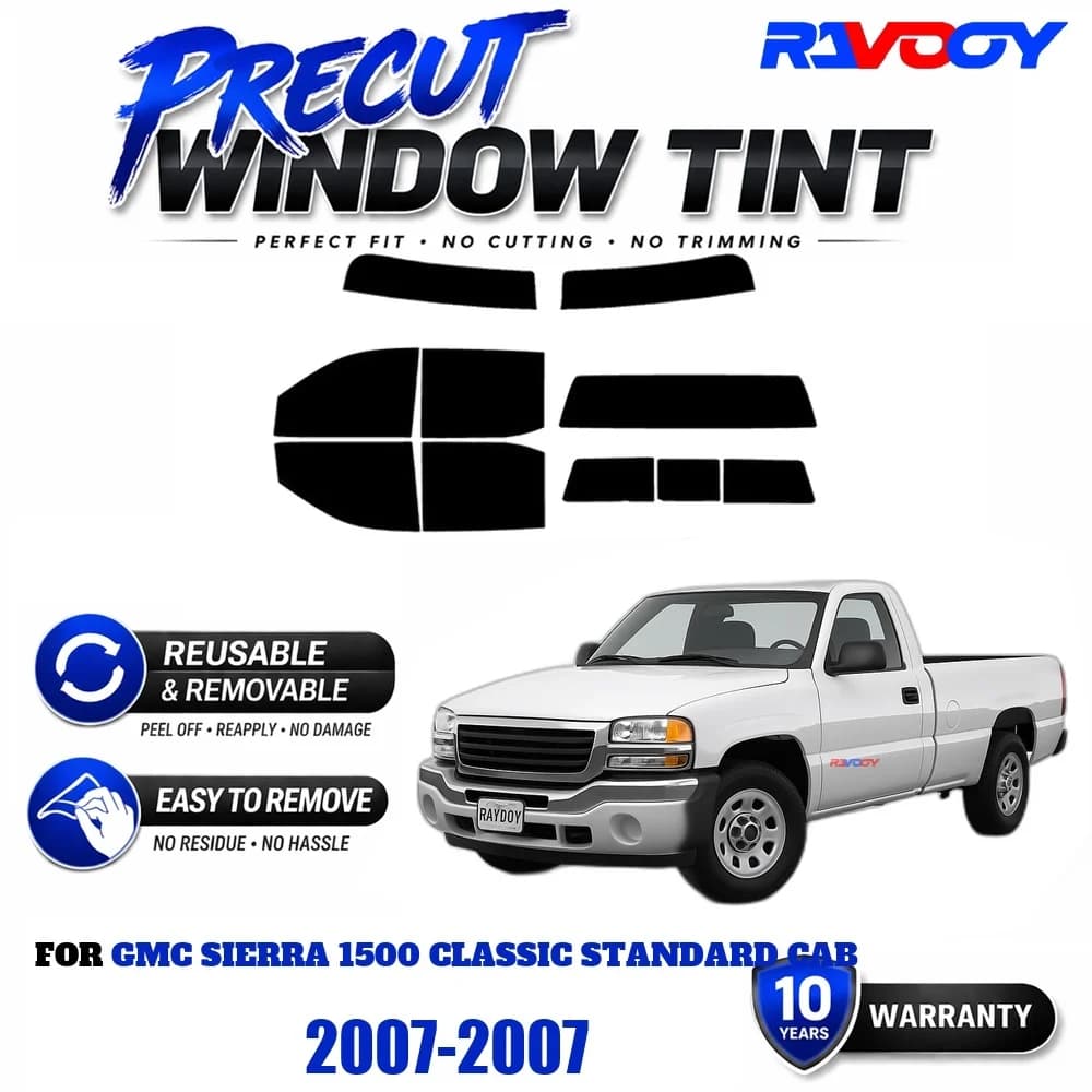 Precut Window Tint, Reusable Removable EPU Film, Custom Fit for Gmc Sierra 1500 Classic Standard Cab 2007, UV Heat Protection