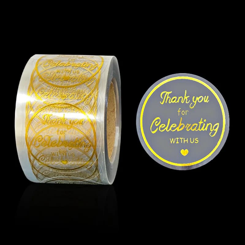 Adesivo di ringraziamento rotondo trasparente in lamina d'oro da 500 pezzi per celebrare con noi Confezione regalo Decorazione Busta Sigilli