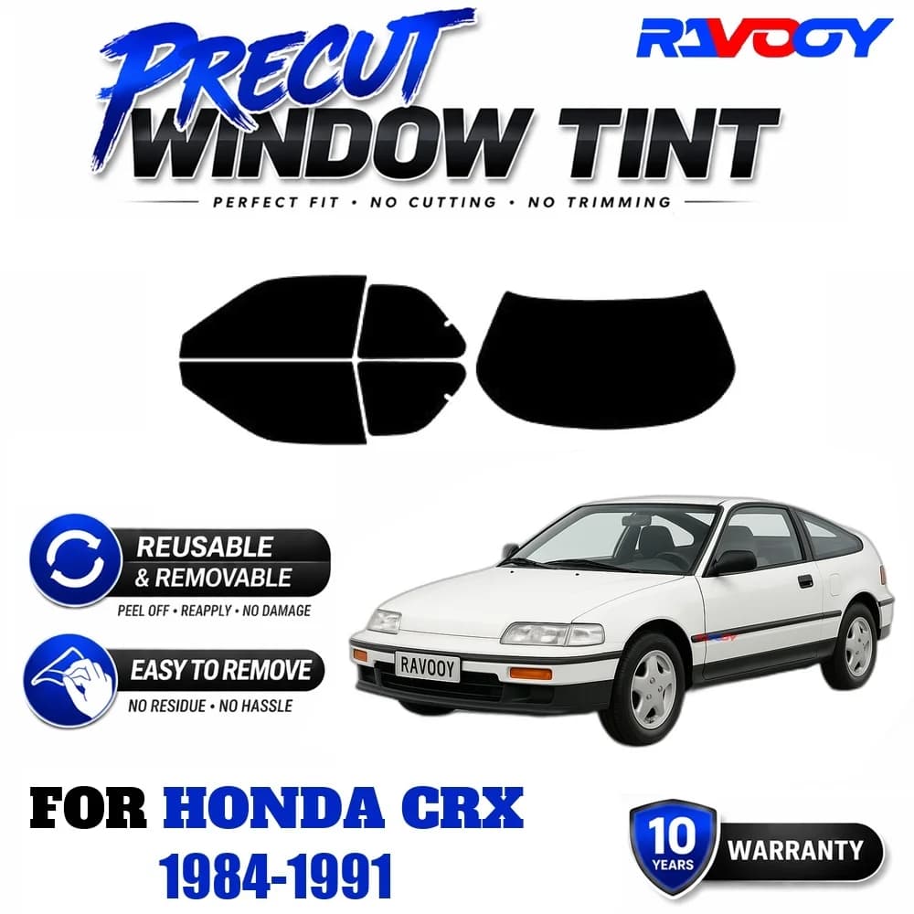 RAVOOY Precut Window Tint, Reusable Removable EPU Film, Custom Fit for Honda CRX 1984-1991, UV Heat Protection