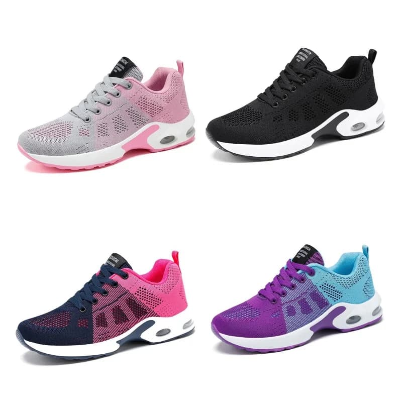Scarpe Casual in tessuto a rete da donna scarpe da ginnastica stringate elastiche con cuscino d'aria scarpe da Jogging antiscivolo leggere e traspiranti piatte