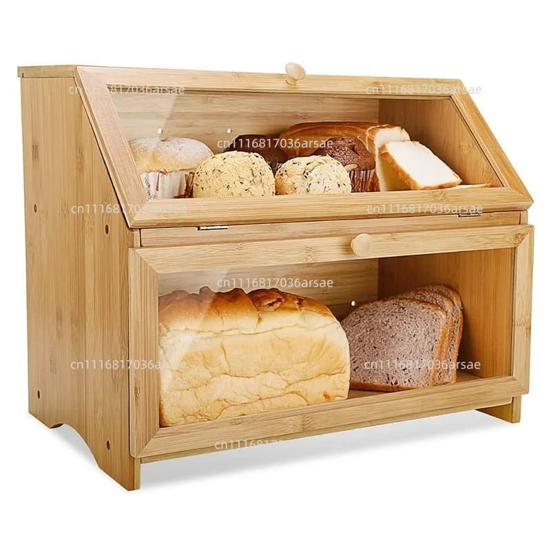 Easy-open Bamboo Bread Box With Lid Drawer Food Storage Container
