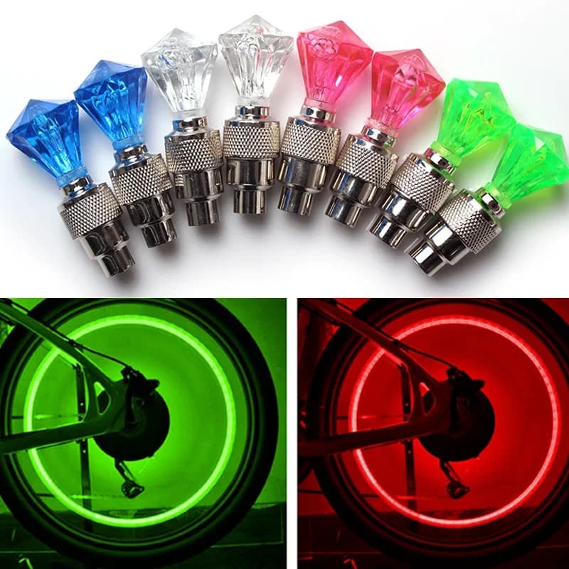 2 pezzi luci per valvole per biciclette accessori per bici MTB raggi delle ruote pneumatici ciclismo luci a LED batterie pneumatici tappi valvole per pneumatici lampada lanterna