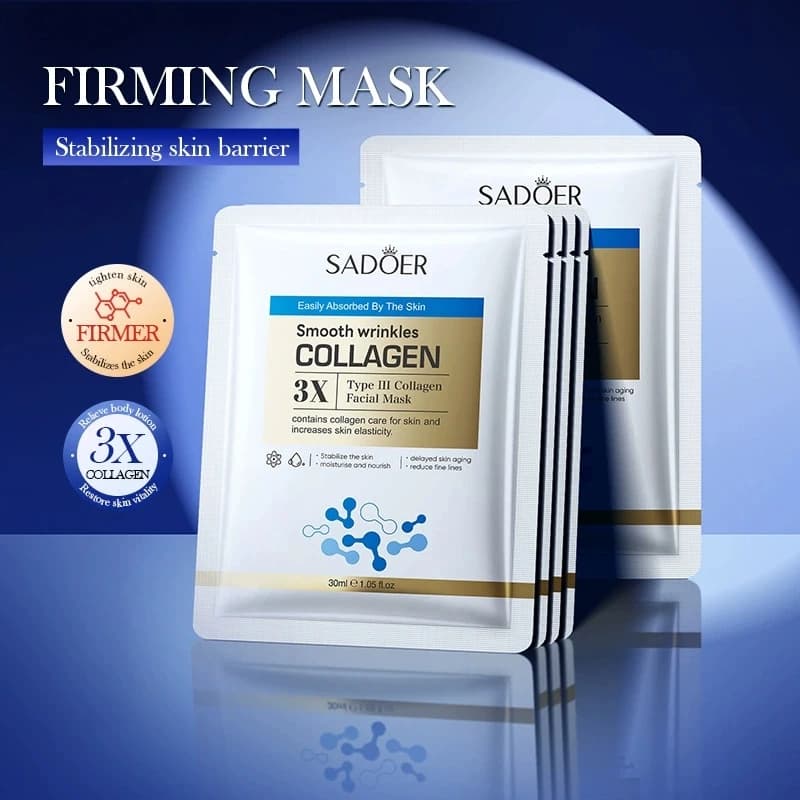 10 pezzi SADOER Maschera viso al collagene per la cura della pelle, idratante, sbiancante, antirughe, maschera in tessuto per il viso, cura della bellezza della pelle