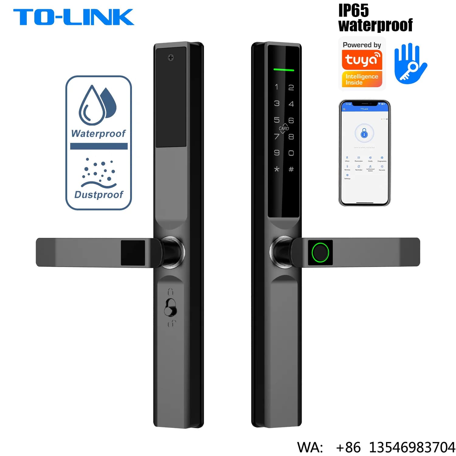 Tolink Front Door Fingerprint Handle Wifi TTlock bluetooth Digital Push Pull ultra Slim Smart Door Lock for Aluminum Door