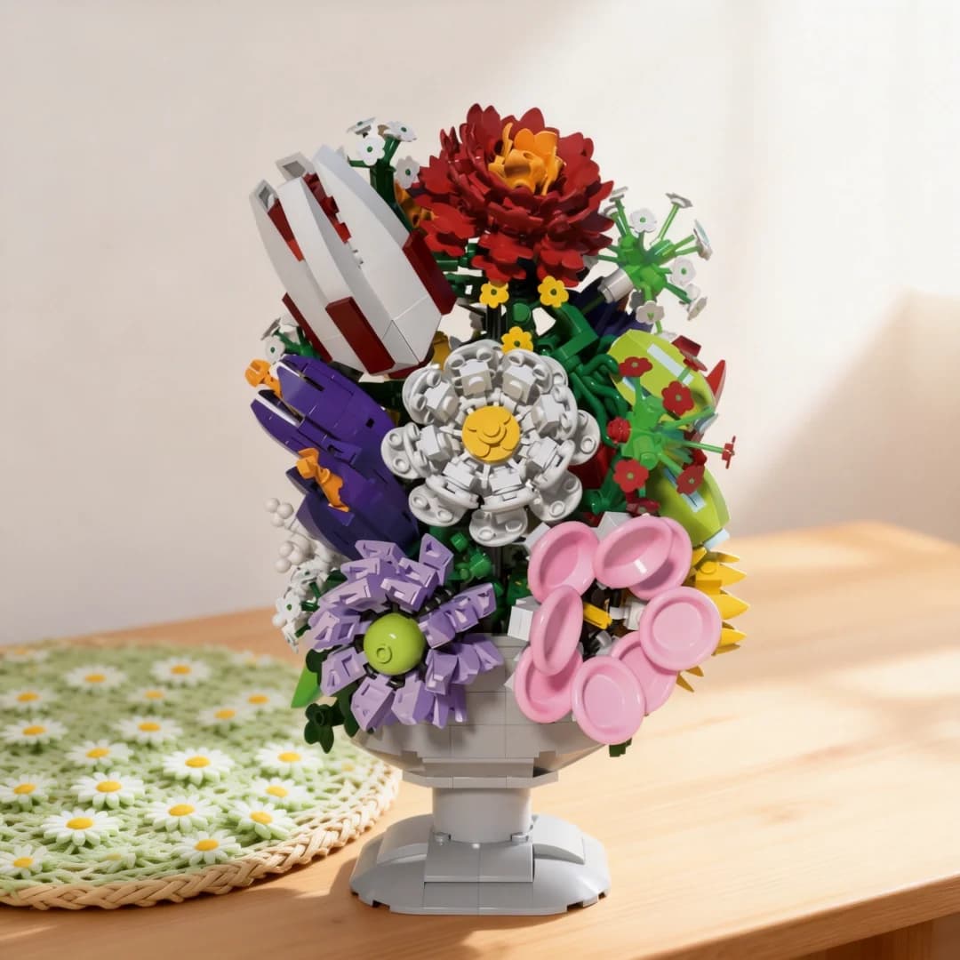 1092PCS Building Block Flower Bouquet–Valentine's Day Gift,Eternal Romantic Wedding Ornament,Elegant Home Desk Decor,Puzzle Toy