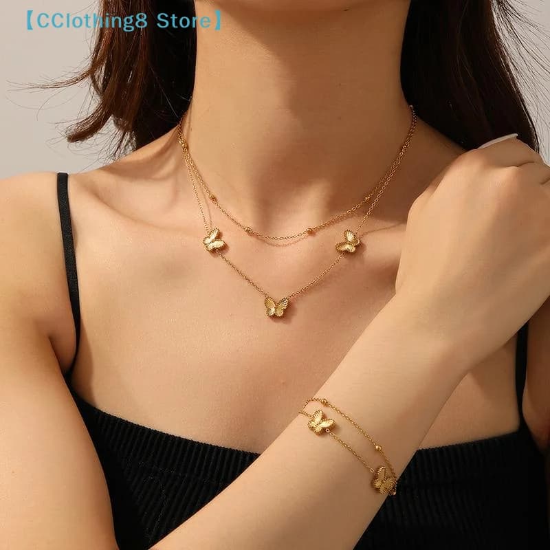 1Pcs Jewelry Stainless Steel Necklace Bracelet Butterfly Bead Double-sided Batch Flower Charm Jewelry【AliS8】