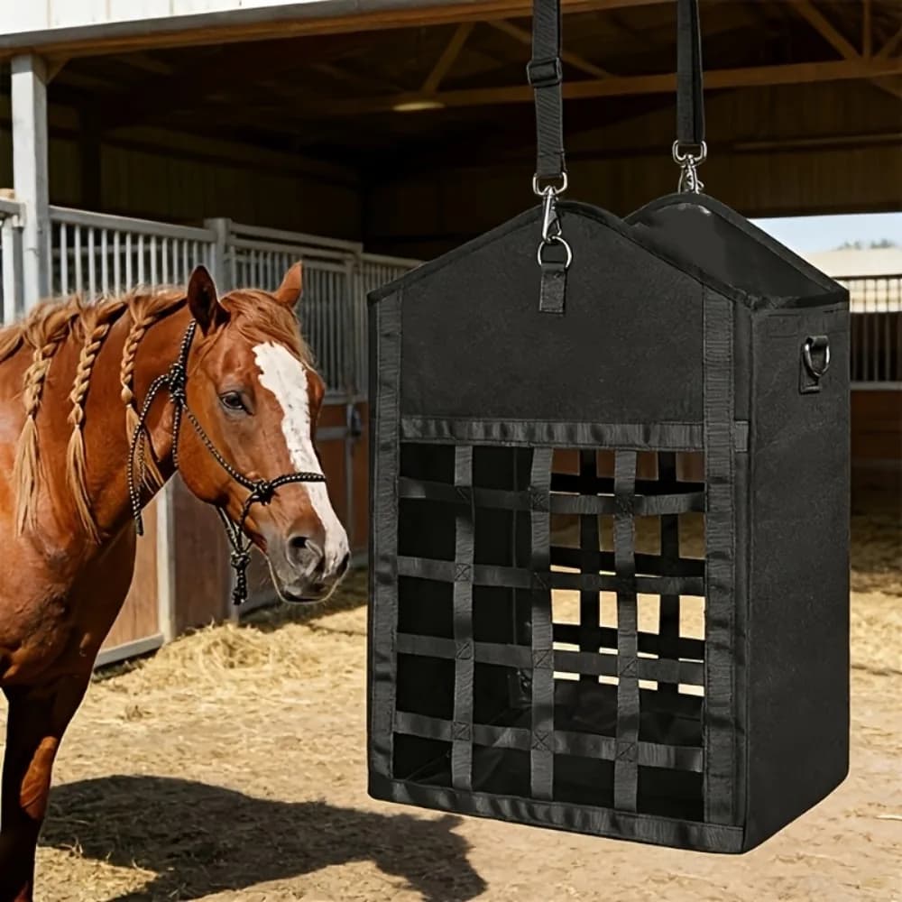Household Double Sided Slow Food Hay Bag Horses with Adjustable Straps Large Opening Velcro Seal Goat Sheep Donkey Hay Feeder