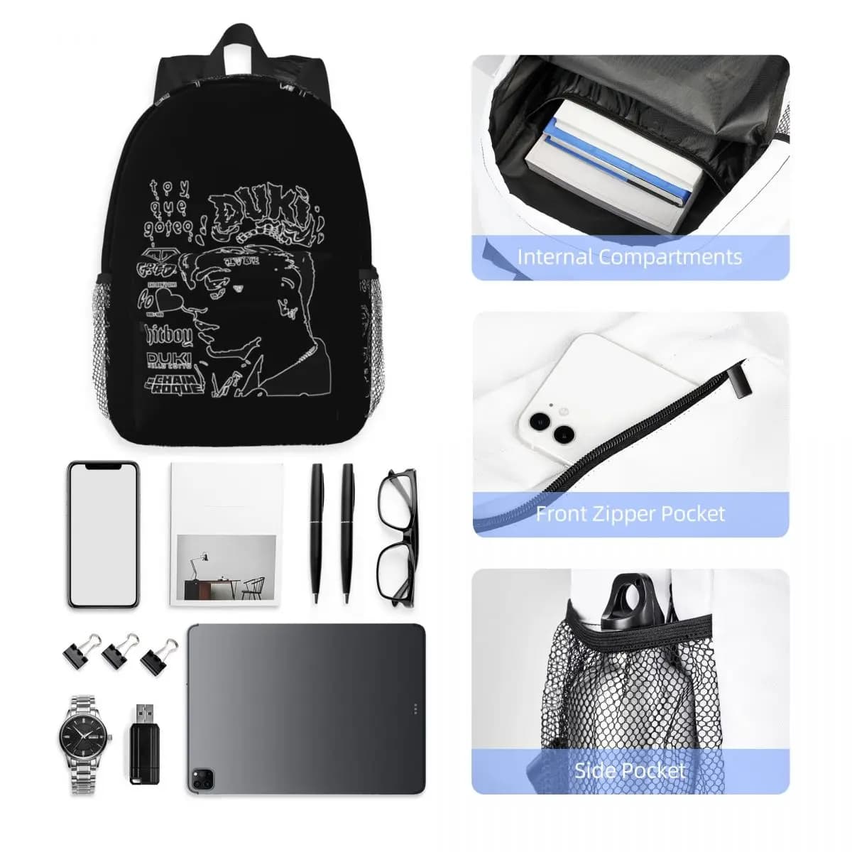 Duki Hip Hop Backpack Student Boys Girls BookBag Men Women School Bag Laptop Shoulder Bags
