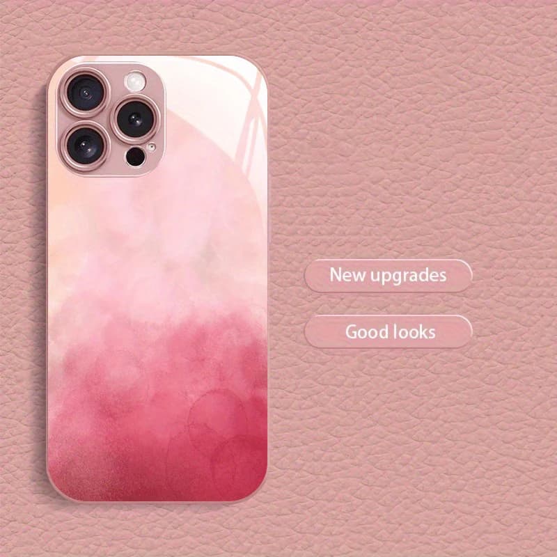 Rose Red Gradient Pattern Pink Metallic Paint Glass Hard Phone Case For iPhone 17 16 15 14 13 12 11 Pro Max Plus 16E 17Air Cover