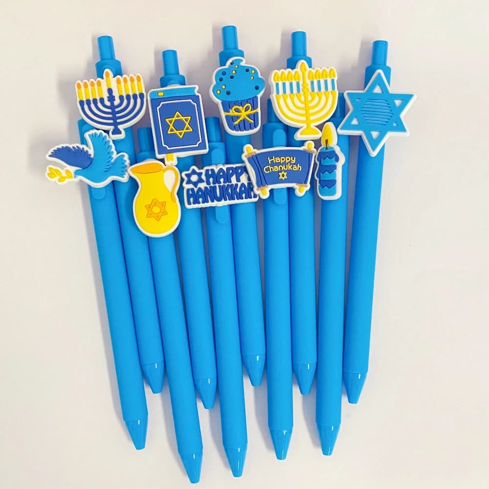 10 pezzi Penne gel Hanukkah Penne a inchiostro nero retrattili Regali Happy Hanukkah per Chanukkah Party Materiale scolastico per ufficio