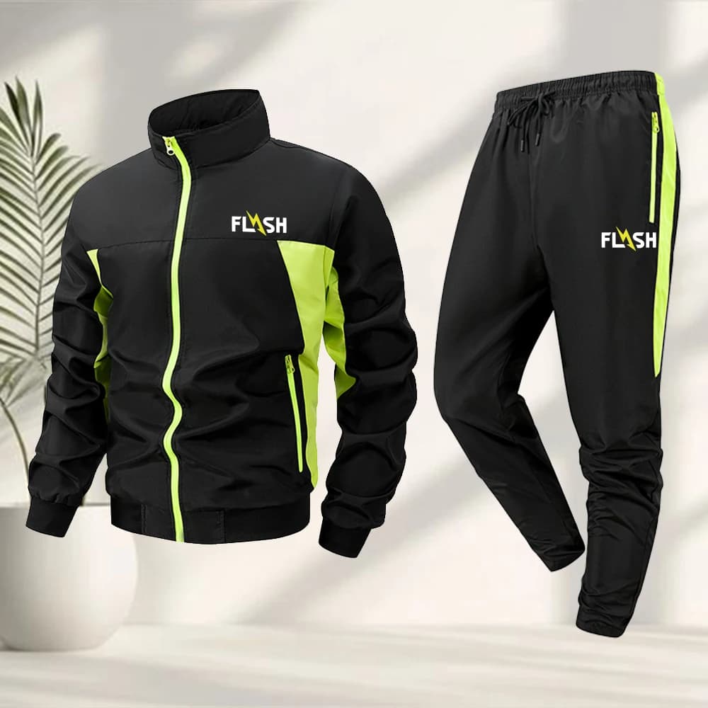 Men's Unique Word Print Sports Suit Zippered Stand Collar Jacket And Drawstring Pants Outdoor Fitness Running Cycling Apparel