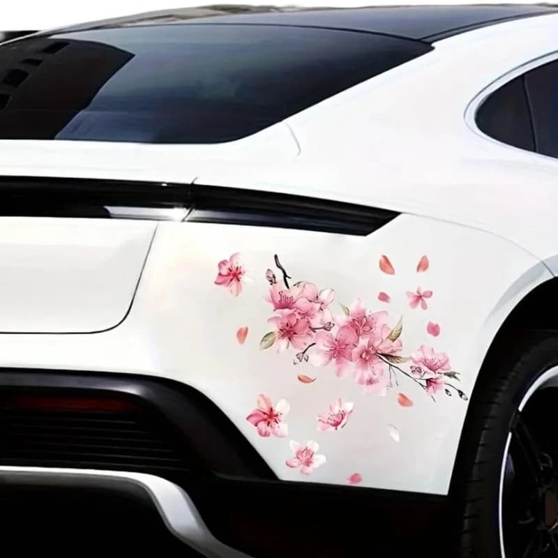 Adesivi per auto floreali con fiori di ciliegio rosa Love Auto Decalcomania in vinile per paraurti per finestre per donne Accessori per lo styling per l'accordatura dell'auto