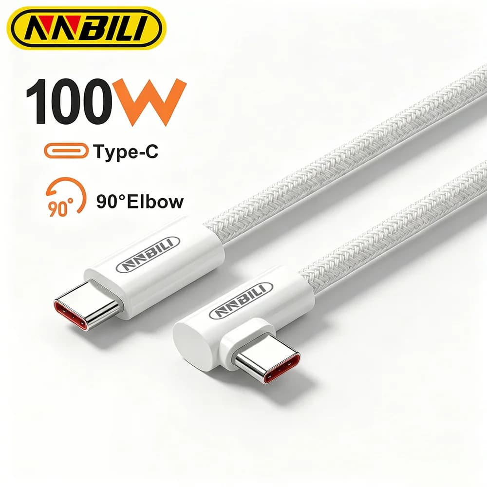 NNBILI 90 Degree Elbow USB C to Type C Fast Charge Cable For iPhone 17 16 Samsung Xiaomi Redmi POCO OnePlus Braided Type C Cable