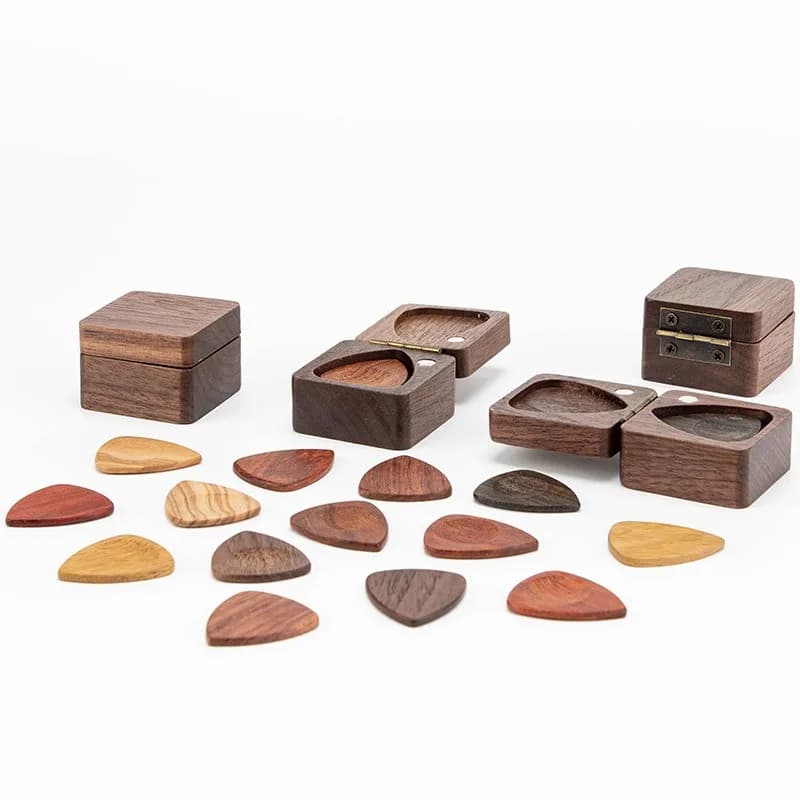 Wooden Guitar Picks Box Pick Storage Box Walnut Square Box Gift-Box Musical Instrument Accessories