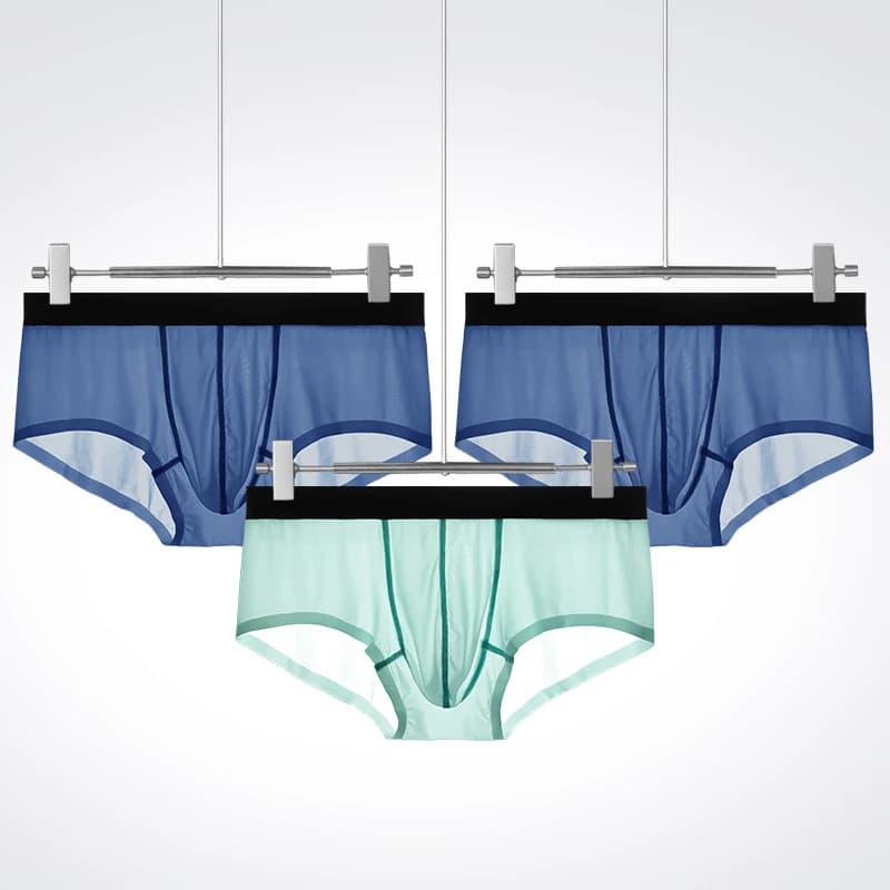 3 pezzi di biancheria intima da uomo: slip estivi ultrasottili in seta di ghiaccio senza cuciture da uomo, pantaloncini trasparenti da uomo