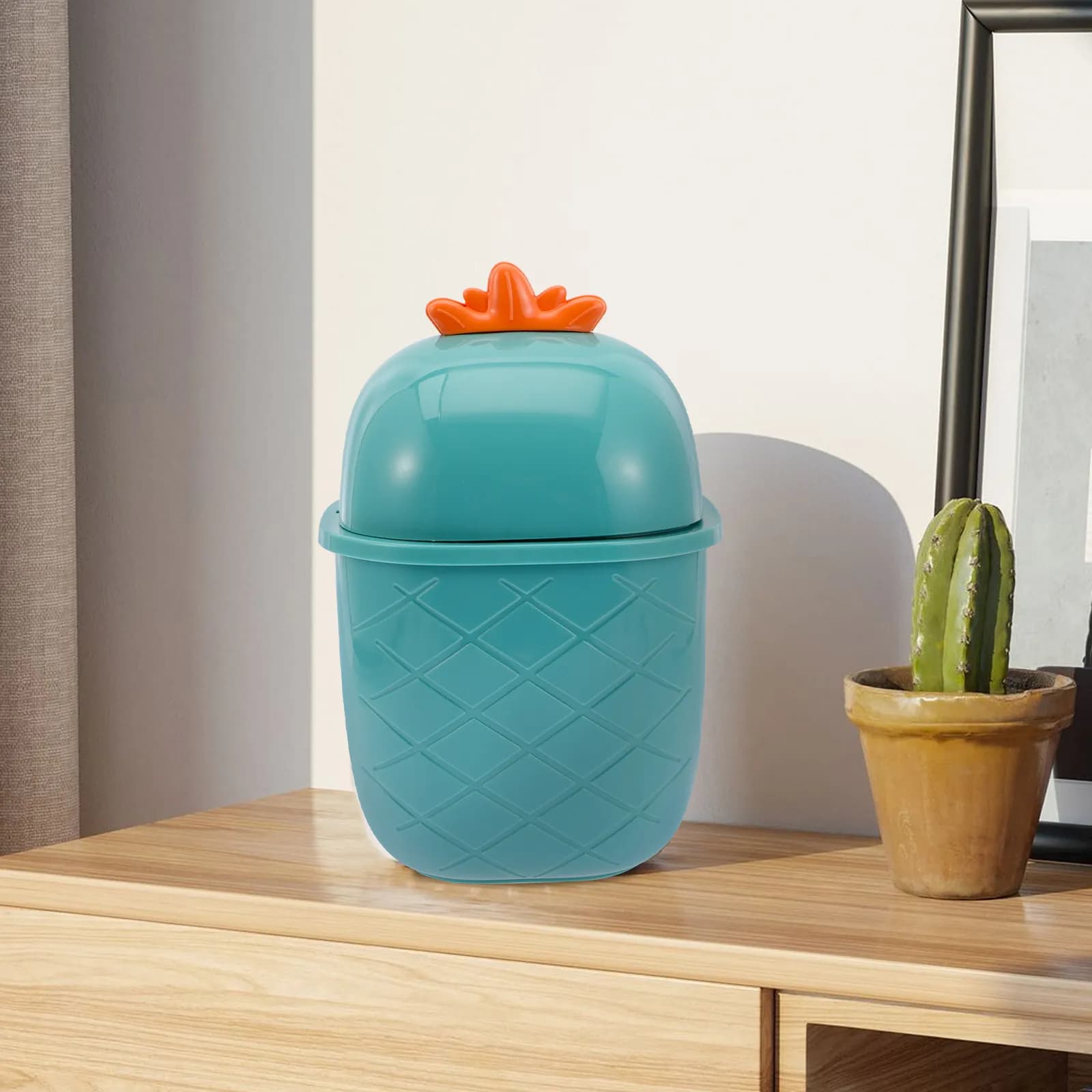 Flip-Type Plastic Trash Can with Lid Small Household Waste Basket for Kitchen Bathroom Bedroom Living Room Desk Counter