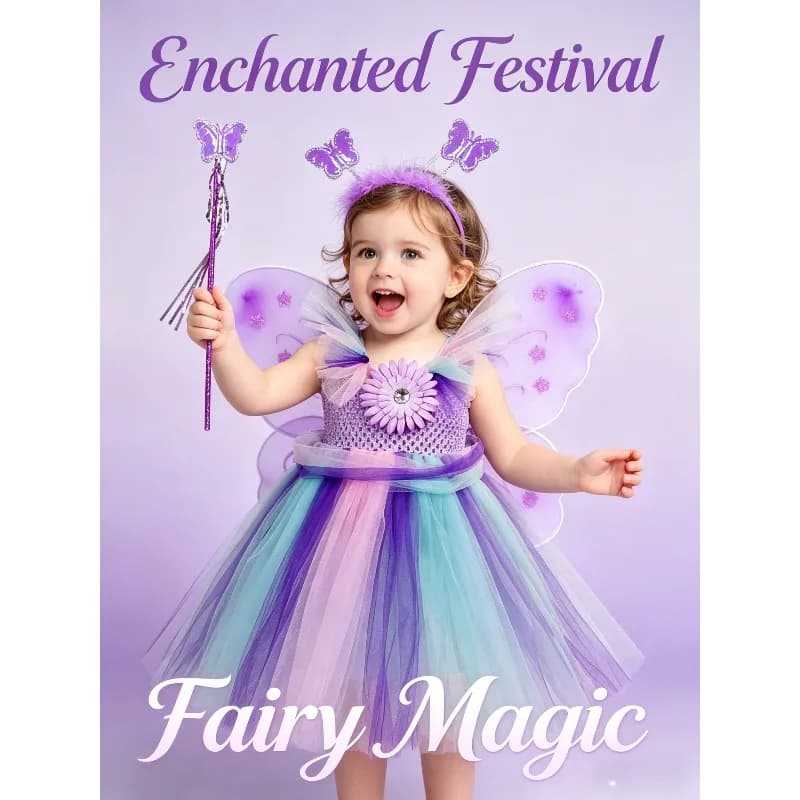 Abito Lungo in Tulle a Strati con Farfalle, Vestito Floreale da Elfo, Costume per Feste di Compleanno, Vacanze, Cosplay, Spettacoli Teatrali e Servizi Fotografici