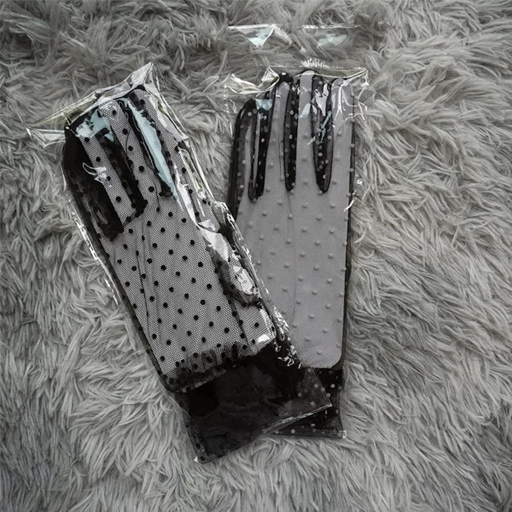 Autumn Riding Gloves Sunscreen Stretchy Flexible Accessories Falbala Tulle Gloves Lace Mittens Spots Spots Gloves