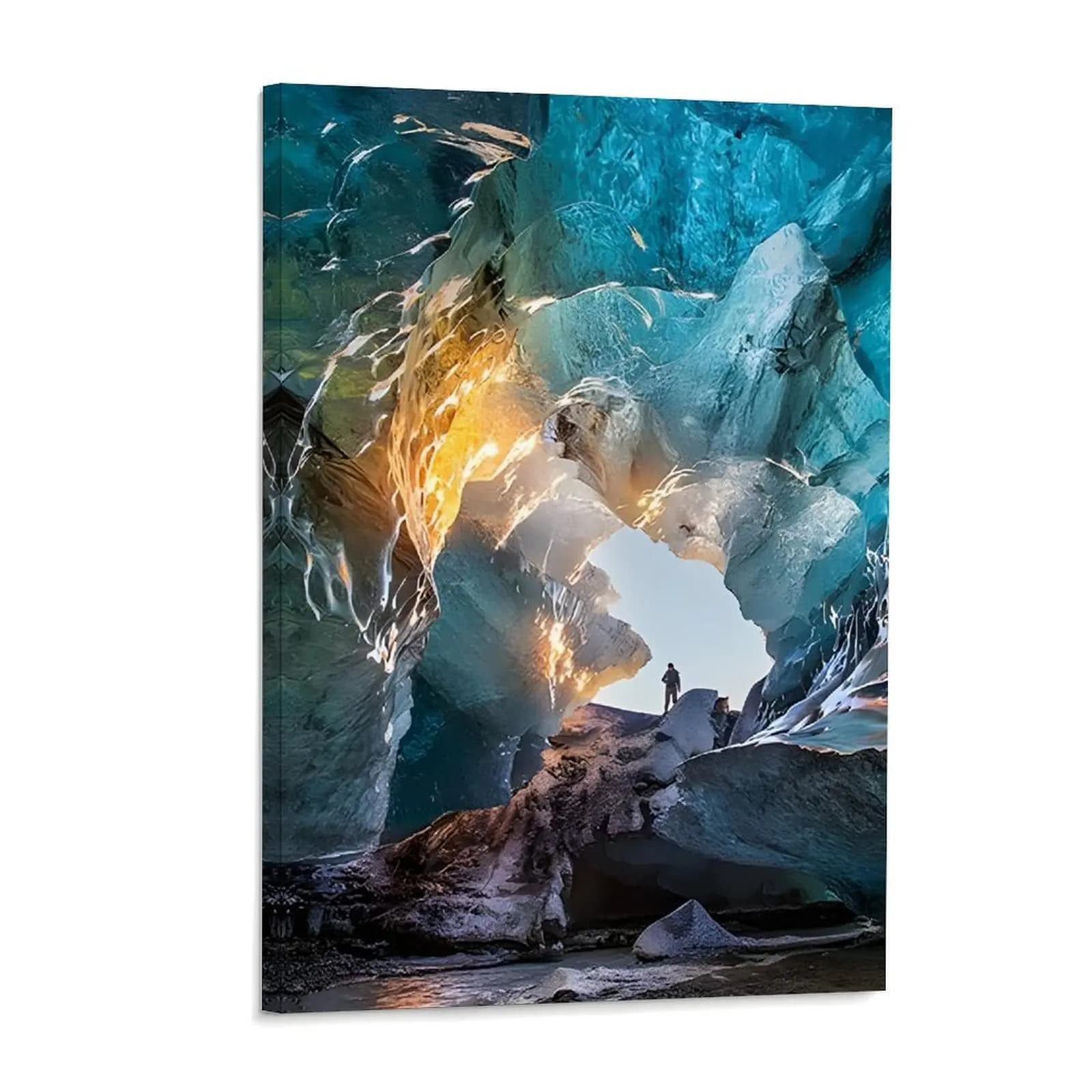 Blue Ice Cave Glacier Adventure Poster Abstract Scenery Canvas Wall Art Posters Painting Decoration for Home Bedroom Dorm Bathroom Decor Gift