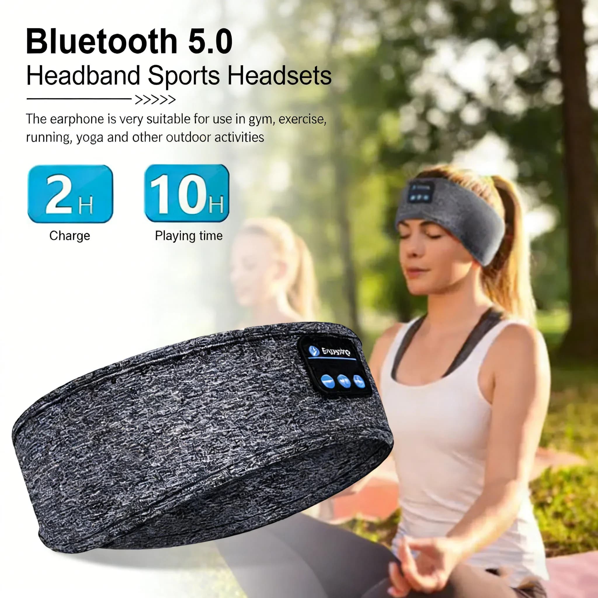 Maschera per Occhi con Musica Bluetooth Wireless, Fascia per la Testa Sportiva, Cuffie Anti-rumore, Accessorio per Parlare, Correre, Yoga, Musica, Cuffie Wireless per il Sonno