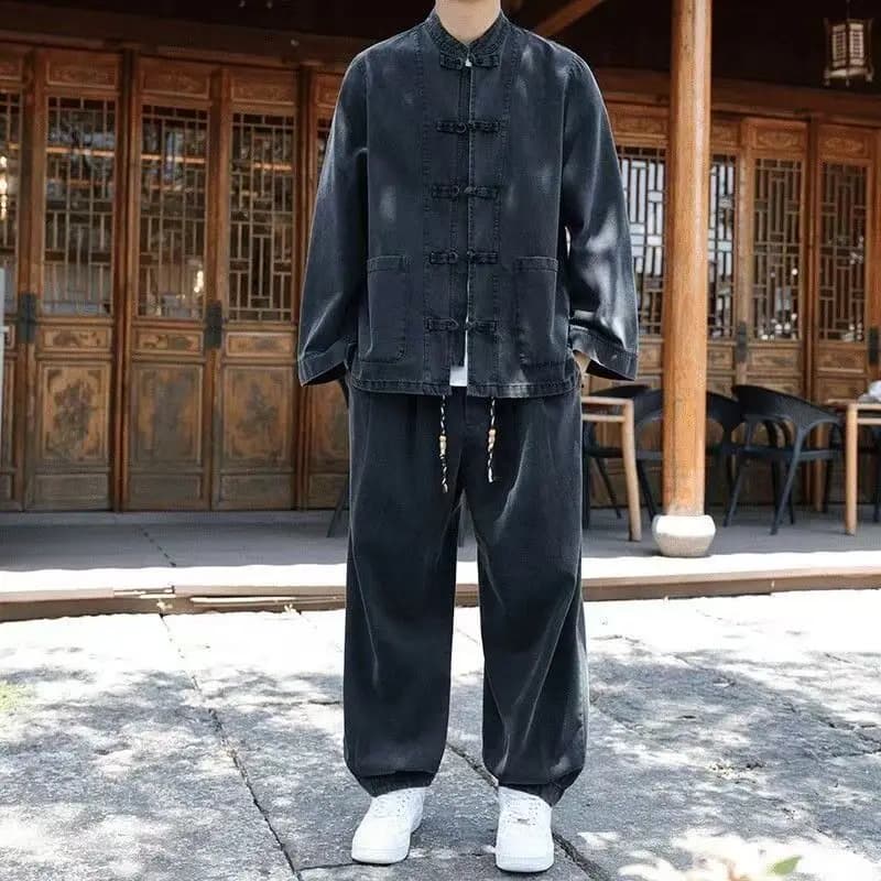 Offerta Speciale Consigliata: Set Giacca in Denim Traspirante Casual Autunnale, Maniche Lunghe e Pantaloni Lunghi per Giovani, Altri Materiali 100%